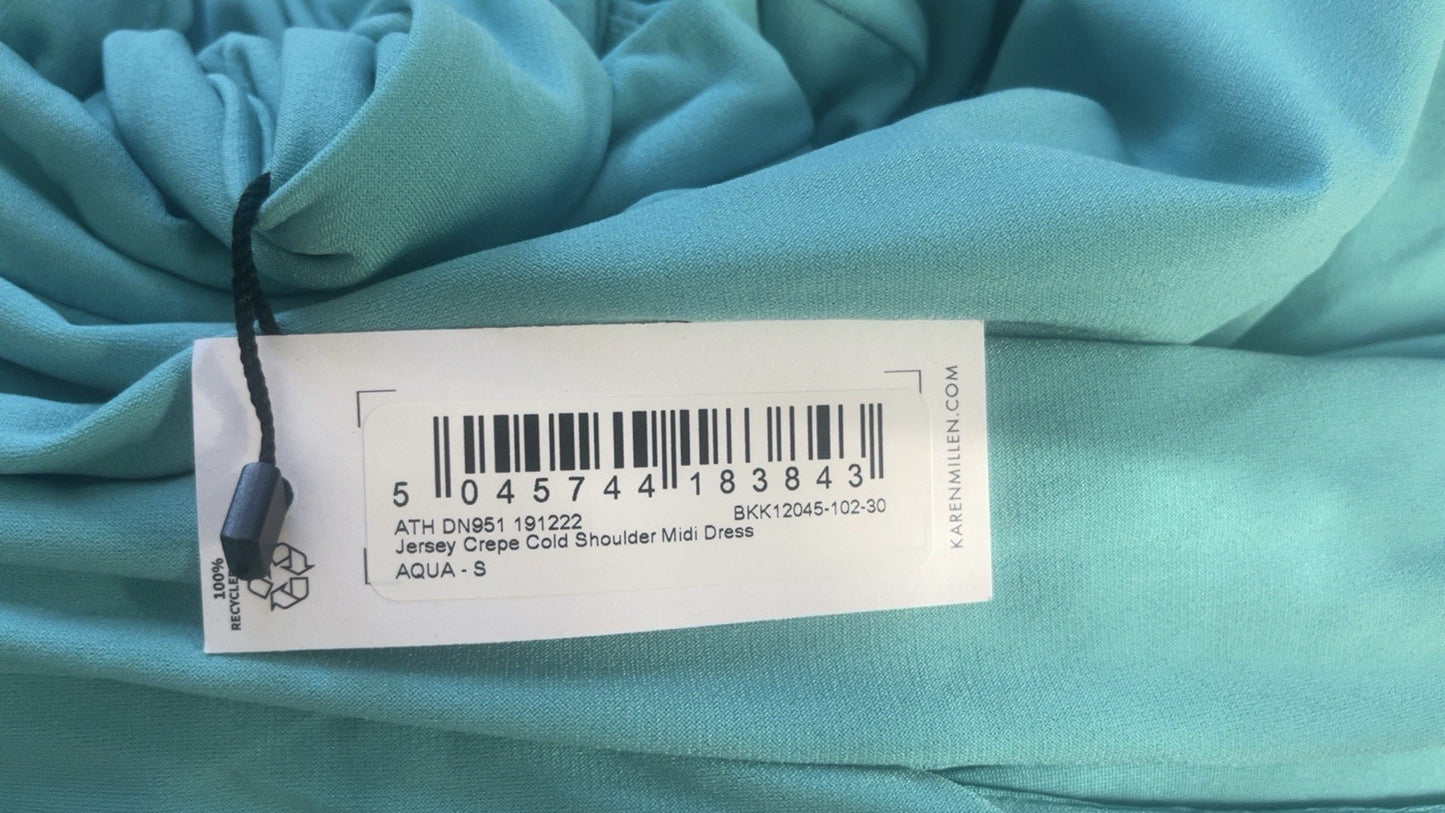 Karen Millen Jersey Crepe Cold Shoulder Midi Dress Aqua Size Small RRP £130
