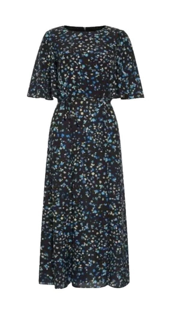 French Connection Shea Verona Boat Neck Midi A-Line Dress in Black Multi RRP £95
