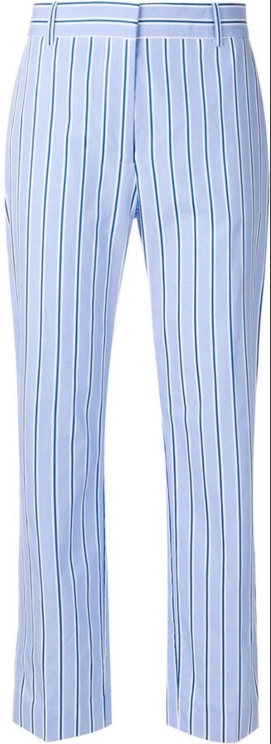 Victoria Beckham Slim Fit Pants Trousers Multi Stripe Blue Cotton UK 14 US 10