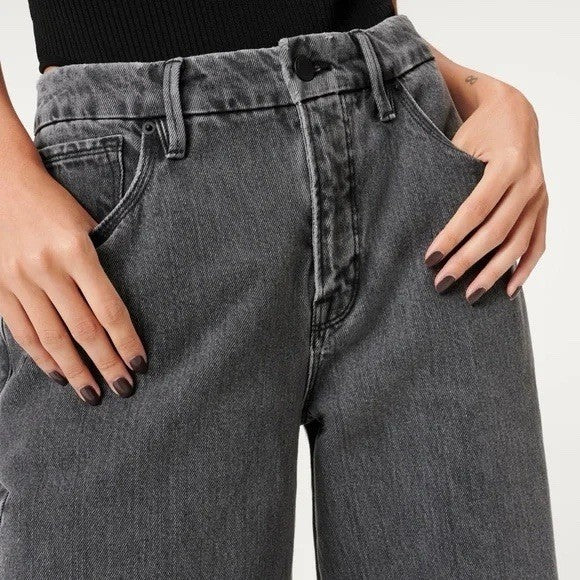 GOOD AMERICAN Black Gray Wash Good ‘90's High Rise Loose Fit Jeans W25 L32