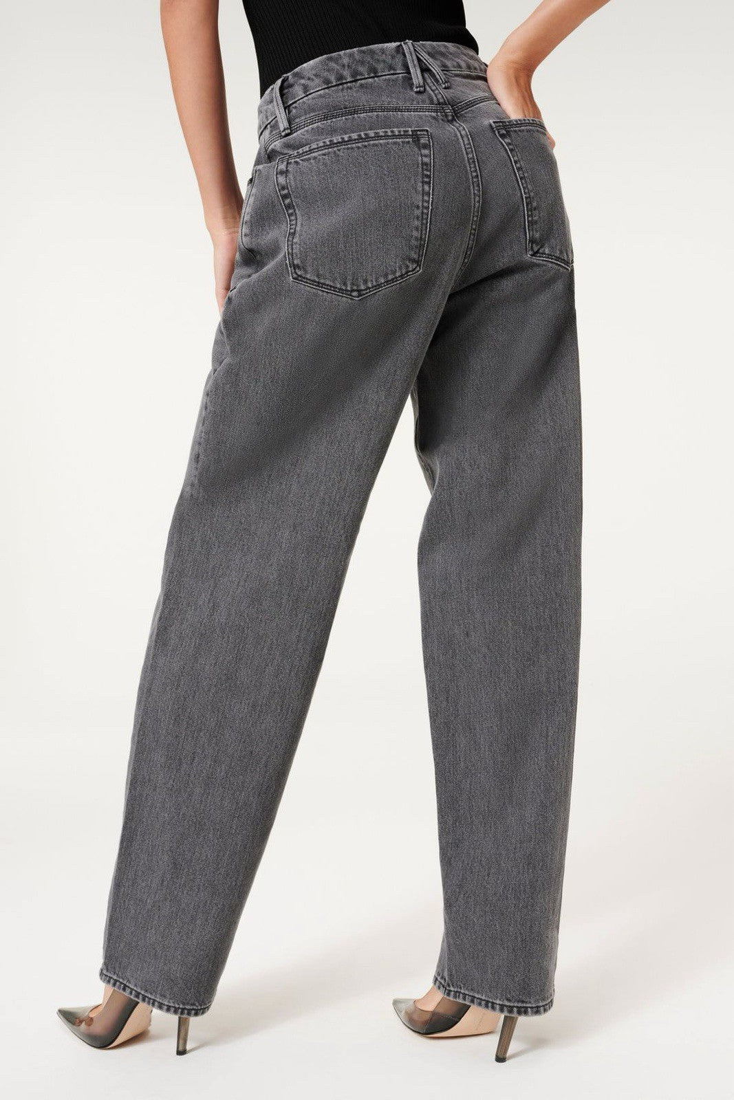 GOOD AMERICAN Black Gray Wash Good ‘90's High Rise Loose Fit Jeans W25 L32