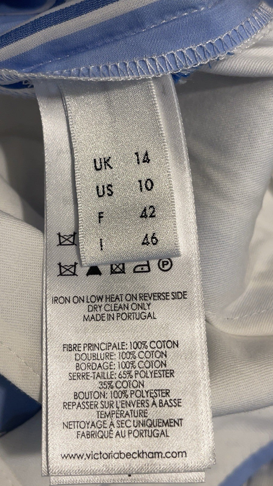 Victoria Beckham Slim Fit Pants Trousers Multi Stripe Blue Cotton UK 14 US 10