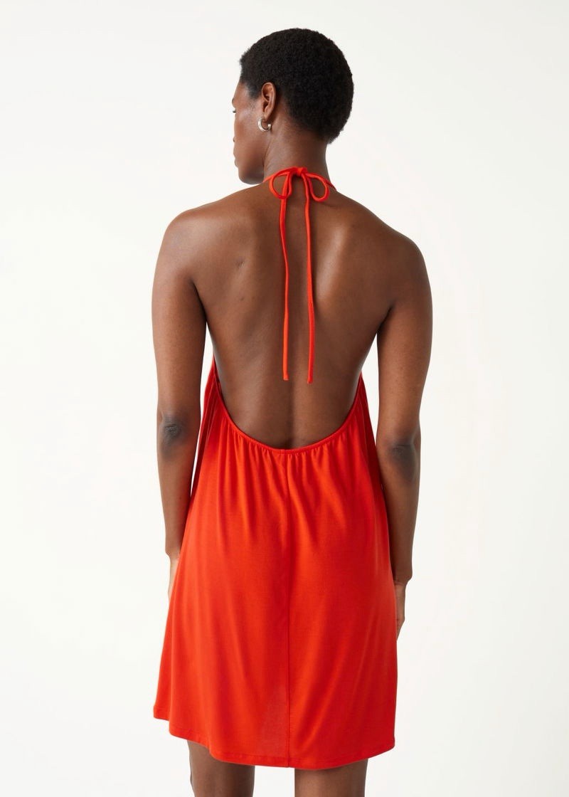 & Other Stories Orange Halter Neck Open Back Mini Dress Size Medium