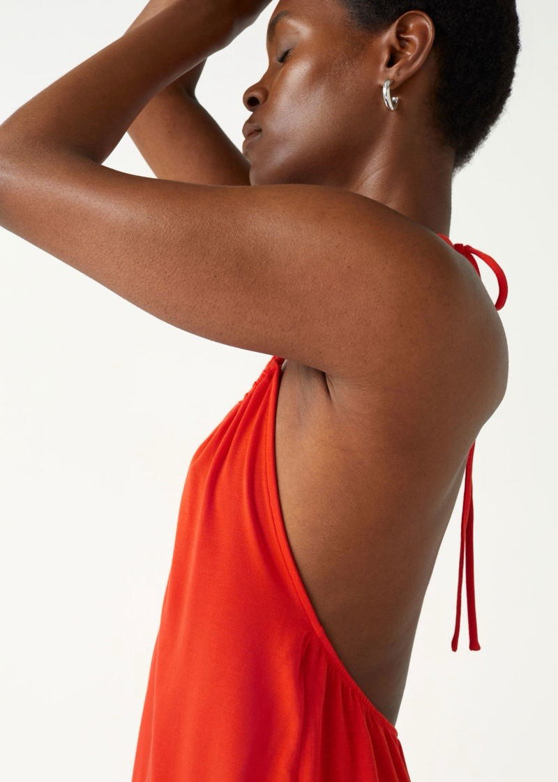 & Other Stories Orange Halter Neck Open Back Mini Dress Size Medium