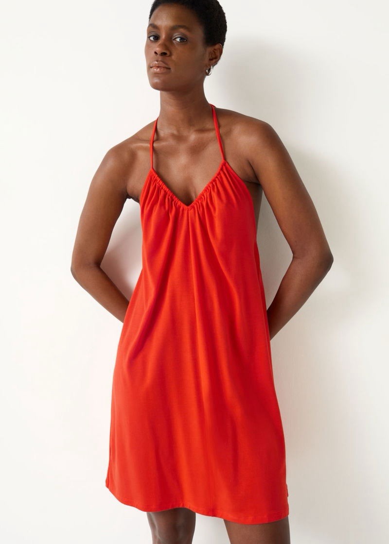 & Other Stories Orange Halter Neck Open Back Mini Dress Size Medium