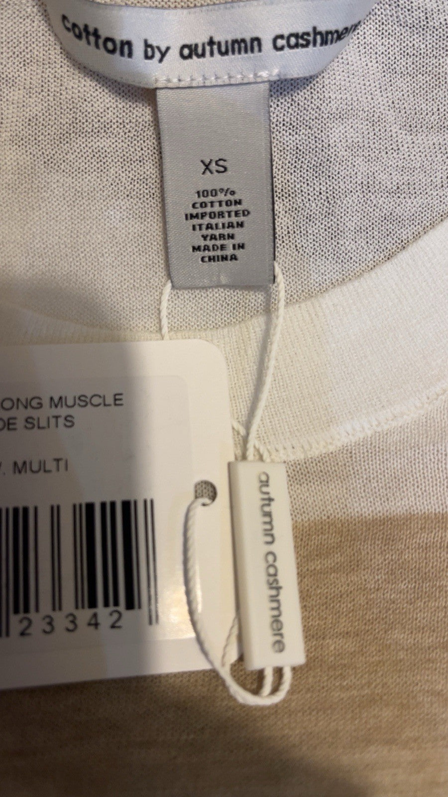 Cotton by Autumn Cashmere Beige Brown 100% Cotton Round Neck Sleeveless Knit XS