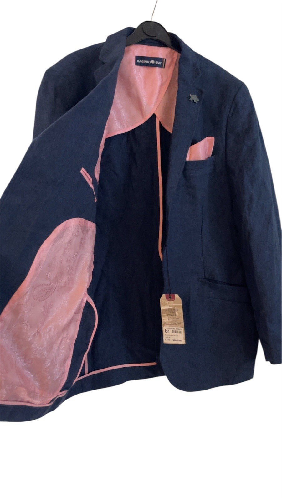Raging Bull Linen Herringbone Blazer Navy Size M BNWT
